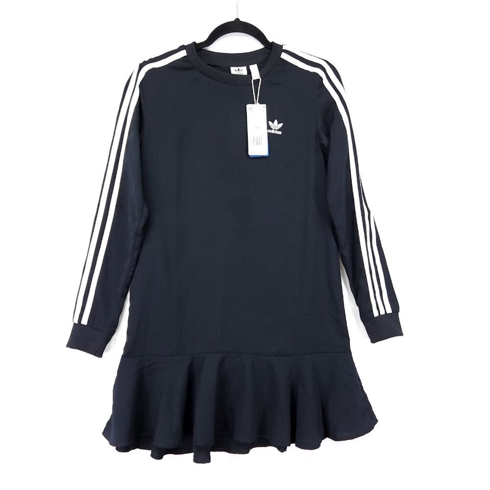 Adidas T-Shirt Dress Size XS Flare Mini 3-Stripes Dress Long Sleeve New